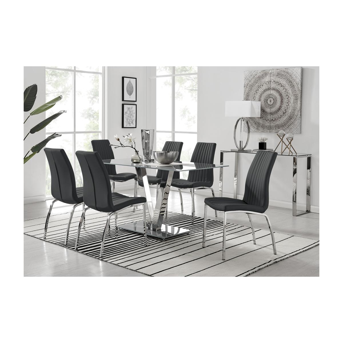 Florini V Grey Dining Table and 6 Isco Chairs - Black – image 1