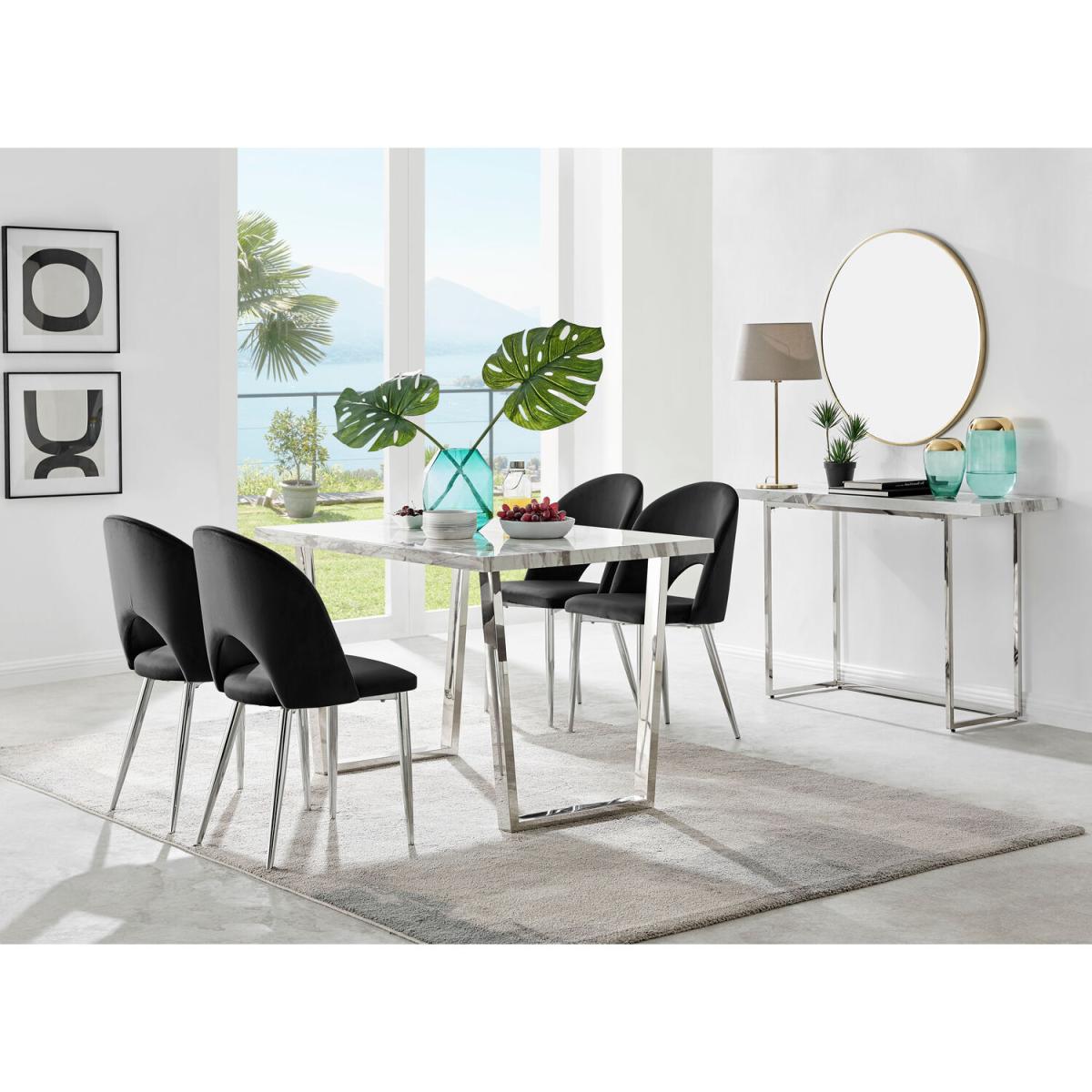 Kylo White Marble Effect Dining Table and 4 Arlon Silver Leg Chairs - Blue – image 19