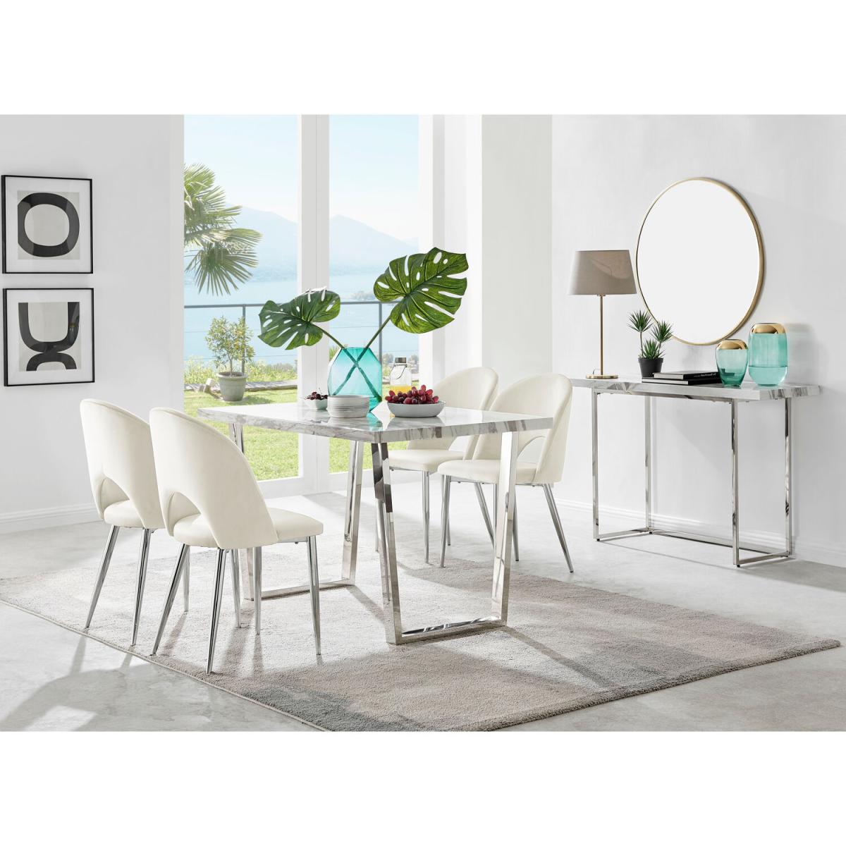 Kylo White Marble Effect Dining Table and 4 Arlon Silver Leg Chairs - Blue – image 27