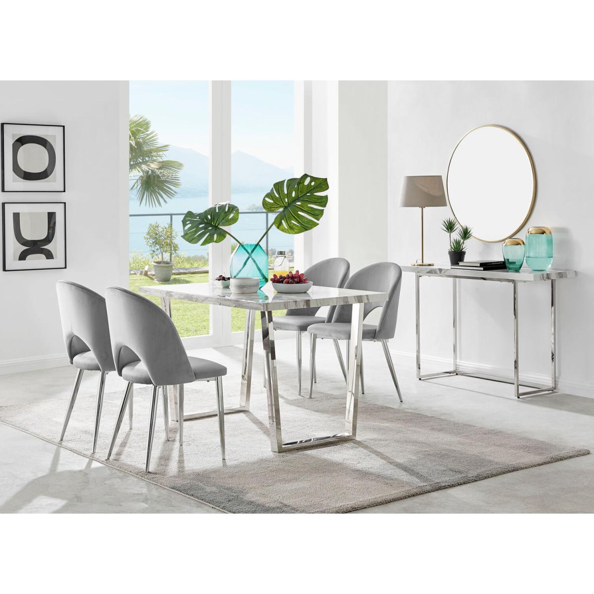 Kylo White Marble Effect Dining Table and 4 Arlon Silver Leg Chairs - Blue – image 35