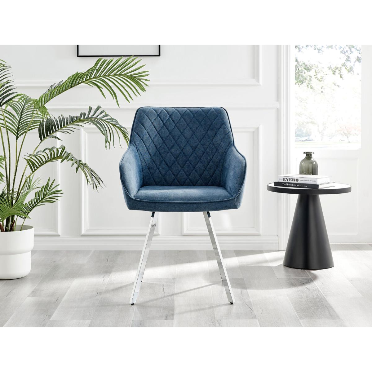 Kylo White High Gloss Dining Table and 4 Falun Silver Leg Chairs - Blue – image 11