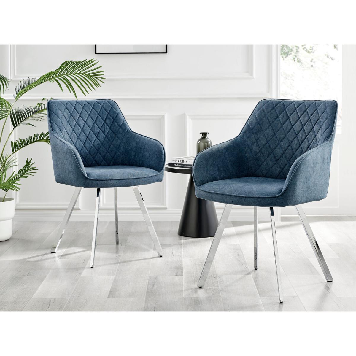 Kylo White High Gloss Dining Table and 4 Falun Silver Leg Chairs - Blue – image 5