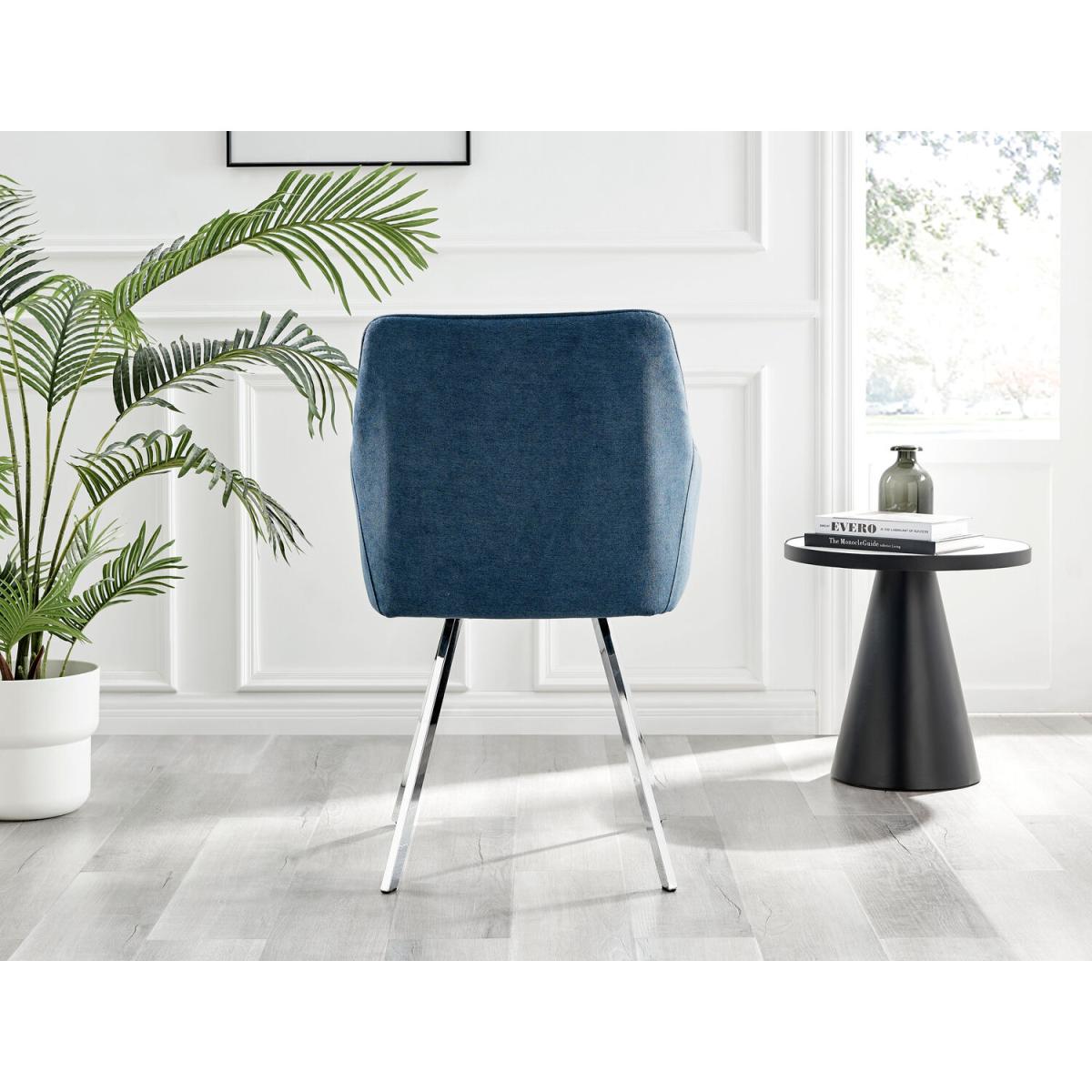 Kylo White High Gloss Dining Table and 4 Falun Silver Leg Chairs - Blue – image 6