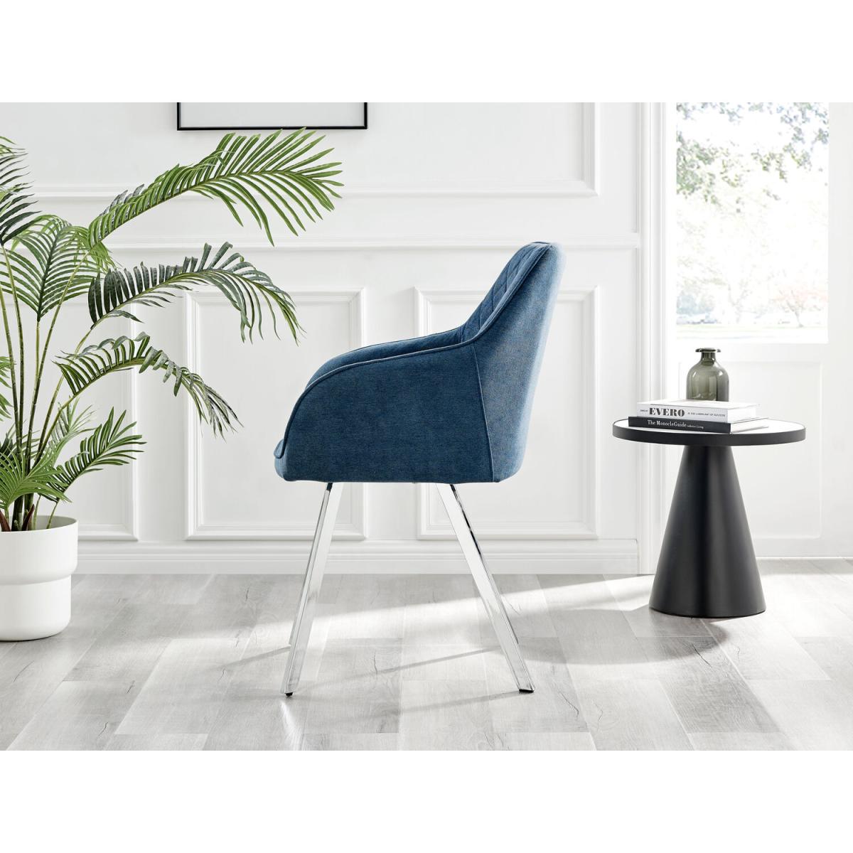 Kylo White High Gloss Dining Table and 4 Falun Silver Leg Chairs - Blue – image 7