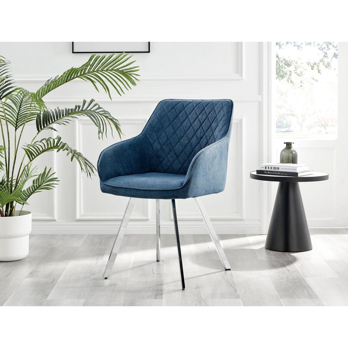 Kylo White High Gloss Dining Table and 4 Falun Silver Leg Chairs - Blue – image 9
