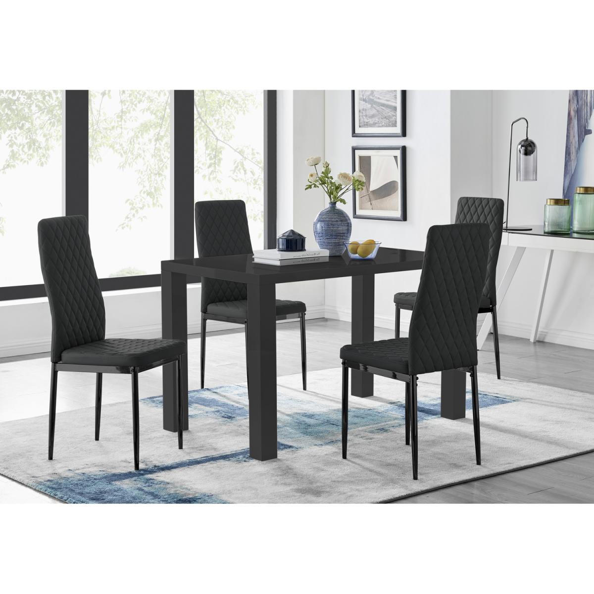 Pivero 4 Black Dining Table and 4 Milan Black Leg Chairs - Black – image 2