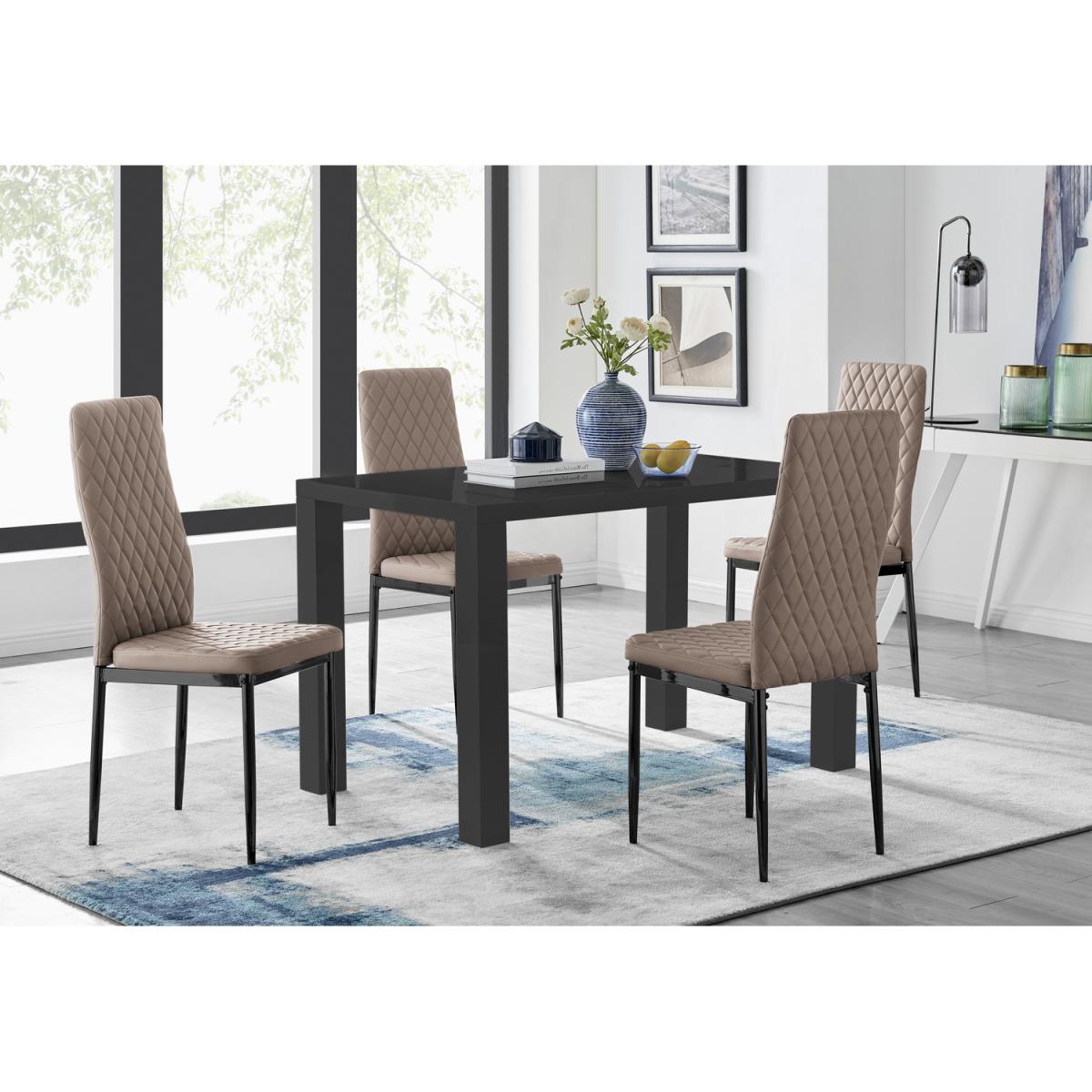 Pivero 4 Black Dining Table and 4 Milan Black Leg Chairs - Black – image 3