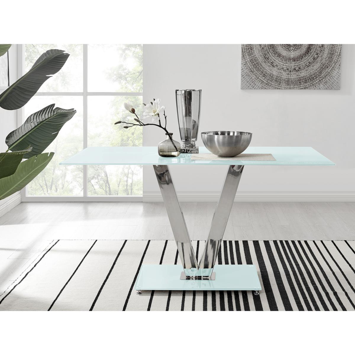 Florini White Glass V Dining Table Set with 6 Milan Dining Chairs - Grey – image 2