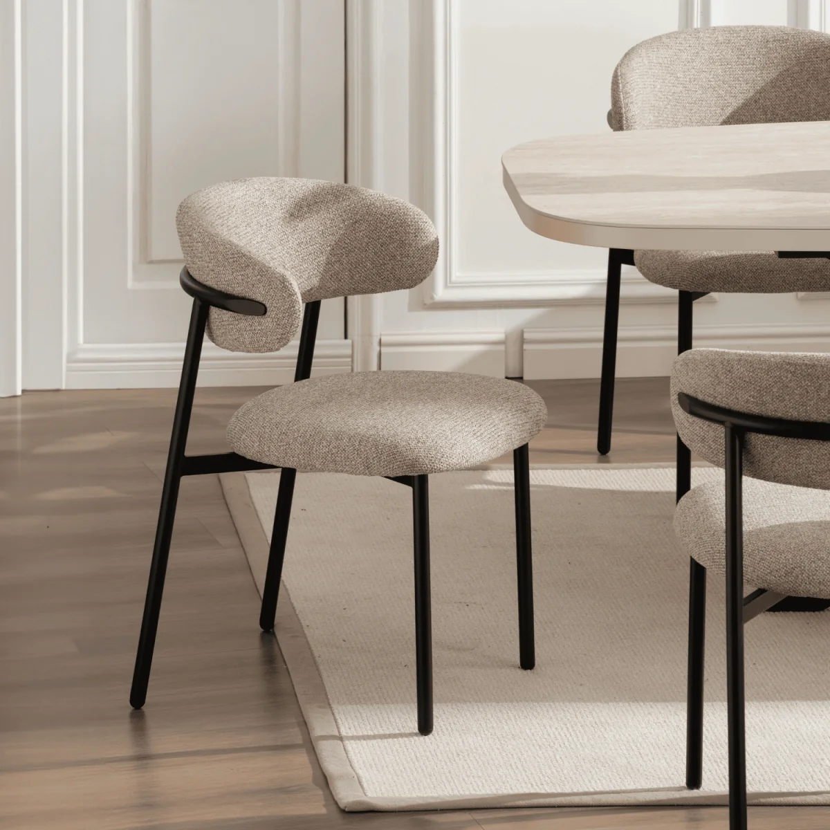 Axal Oakgrain Effect Extending Dining Table and Velora Beige Chairs Set - Oak effect & Beige – image 4