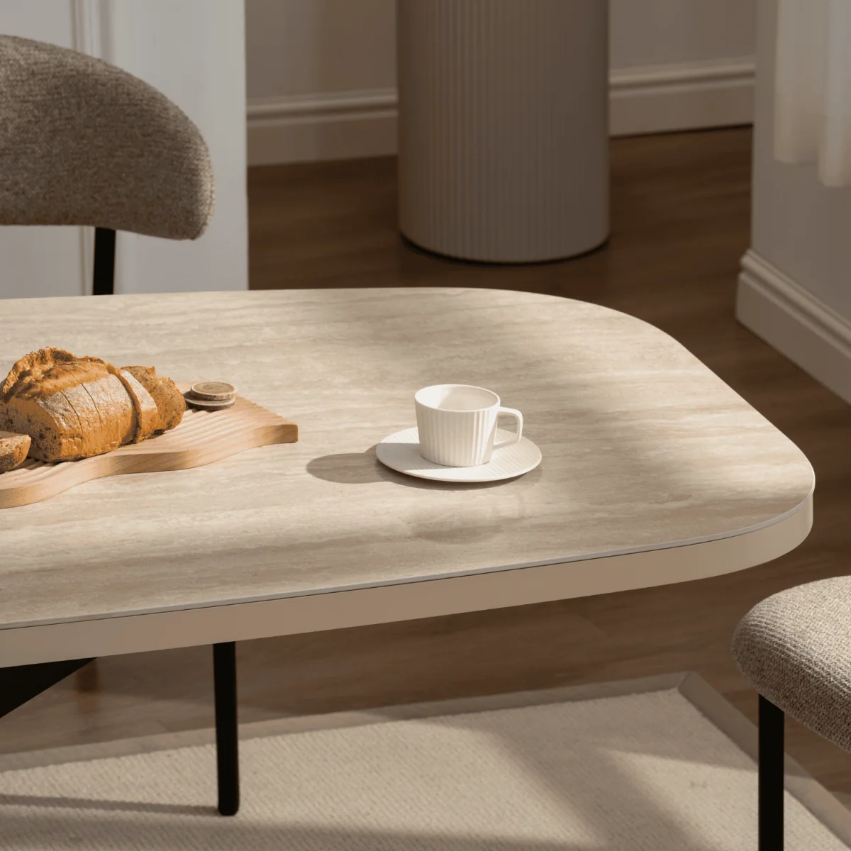 Axal Oakgrain Effect Extending Dining Table and Velora Beige Chairs Set - Oak effect & Beige – image 5