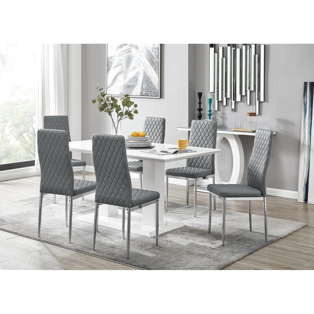 Imperia White High Gloss Dining Table and 6 Milan Chairs Set - Grey – image 14