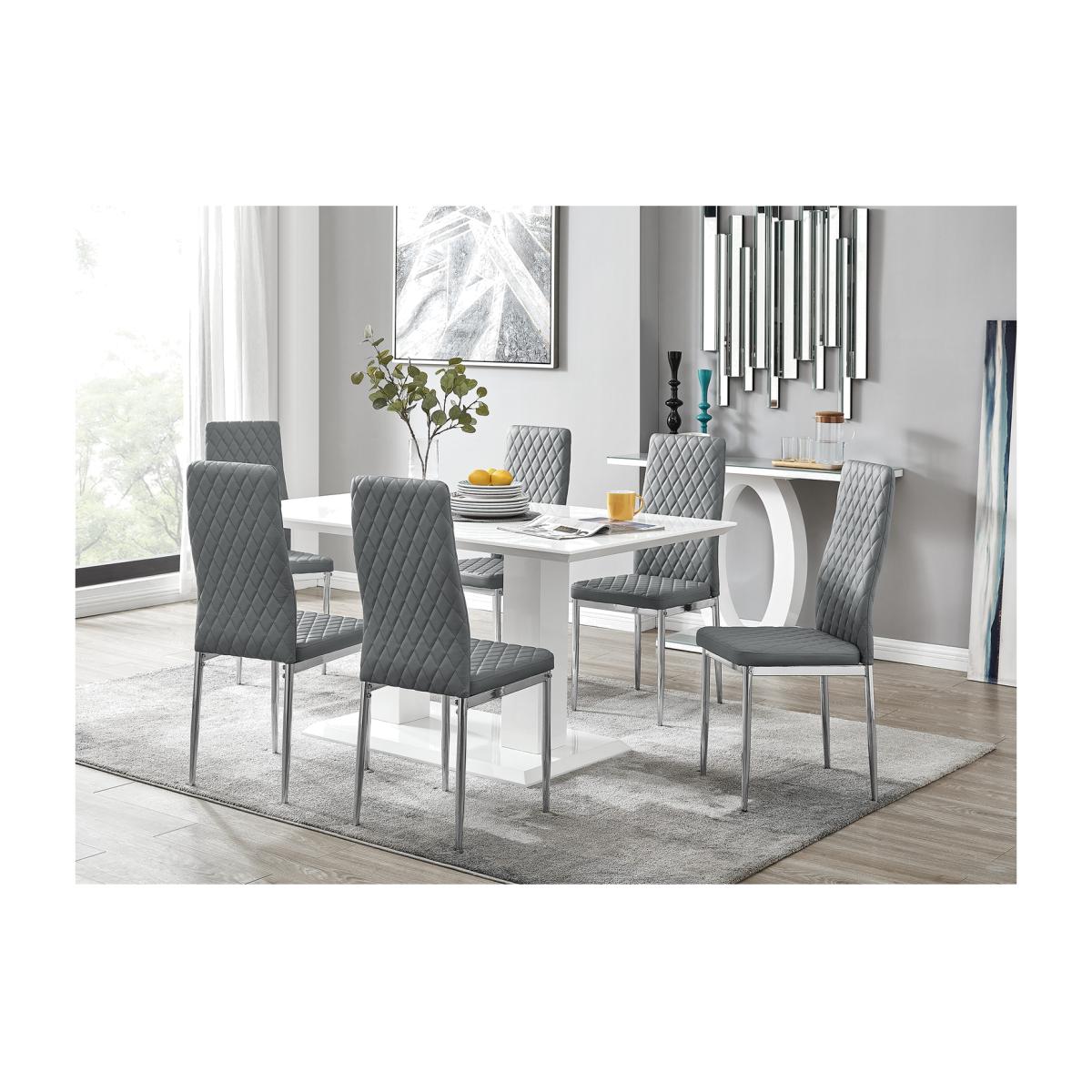 Imperia White High Gloss Dining Table and 6 Milan Chairs Set - Grey – image 1