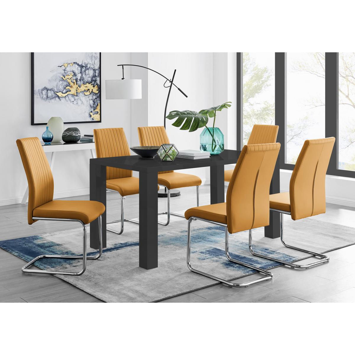 Pivero High Gloss Dining Table and 6 Lorenzo Dining Chairs  - Yellow – image 19