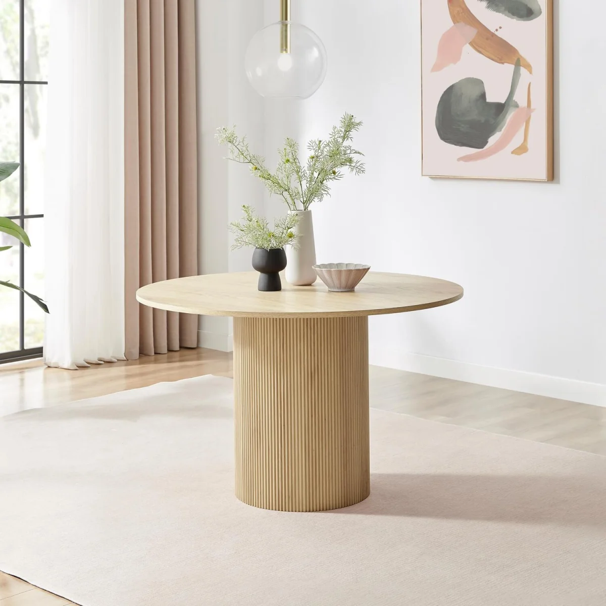 Penrose Round Oak Effect Wood Dining Table 4 Rhea Chairs - Grey – image 3