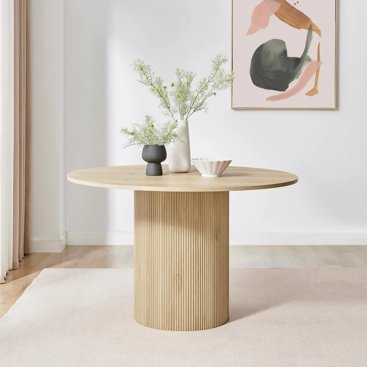 Penrose Round Oak Effect Wood Dining Table 4 Rhea Chairs - Grey – image 4