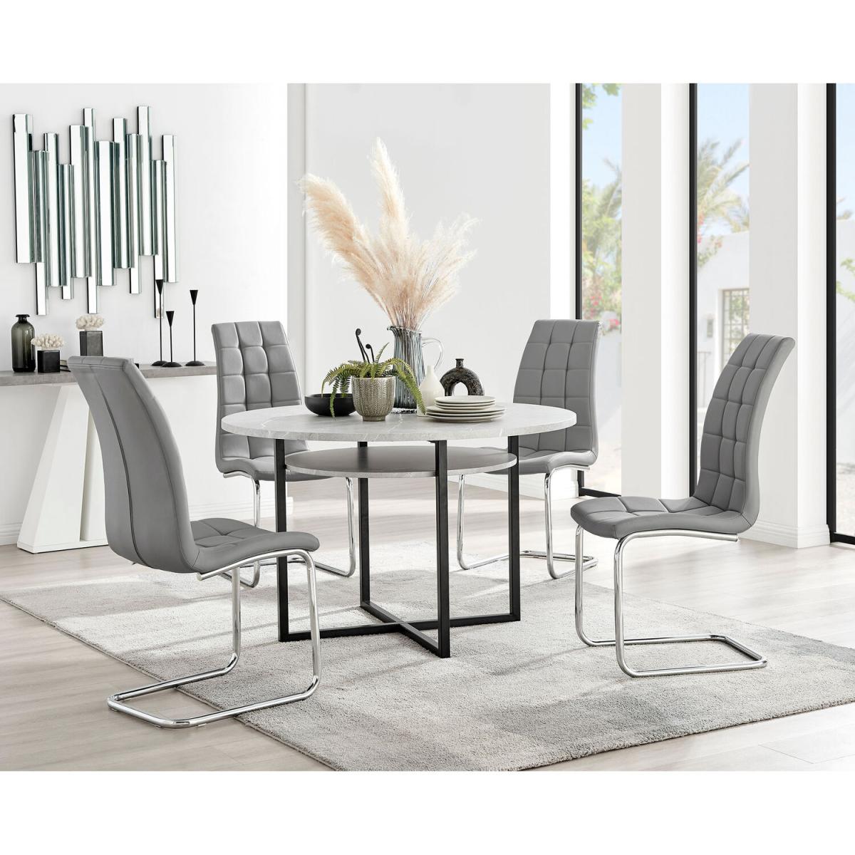 Adley Grey Concrete Effect Storage Dining Table and 4 Murano Chairs - Grey – image 7