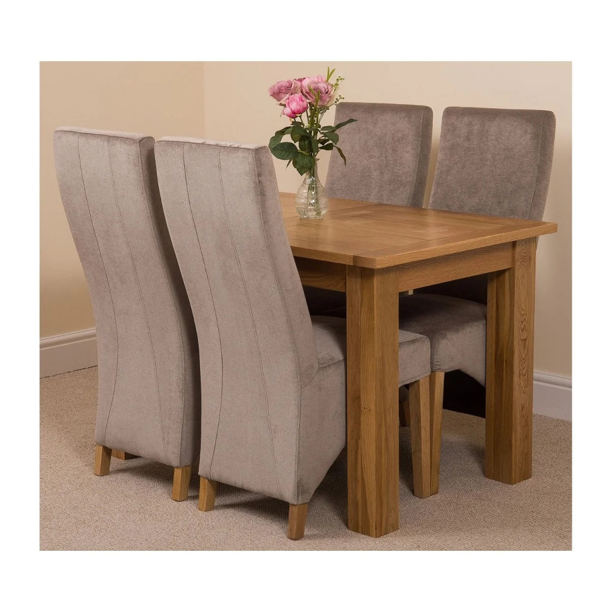 Hampton 120-160cm Oak Extending Dining Table and 4 Lola Fabric Chairs - Grey – image 11