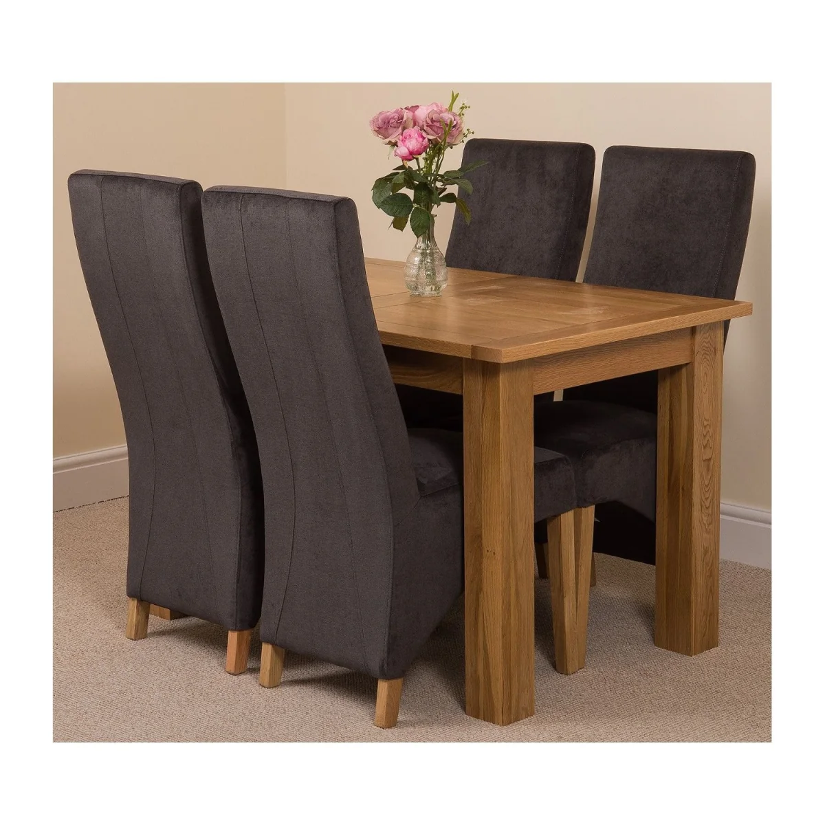 Hampton 120-160cm Oak Extending Dining Table and 4 Lola Fabric Chairs - Grey – image 19