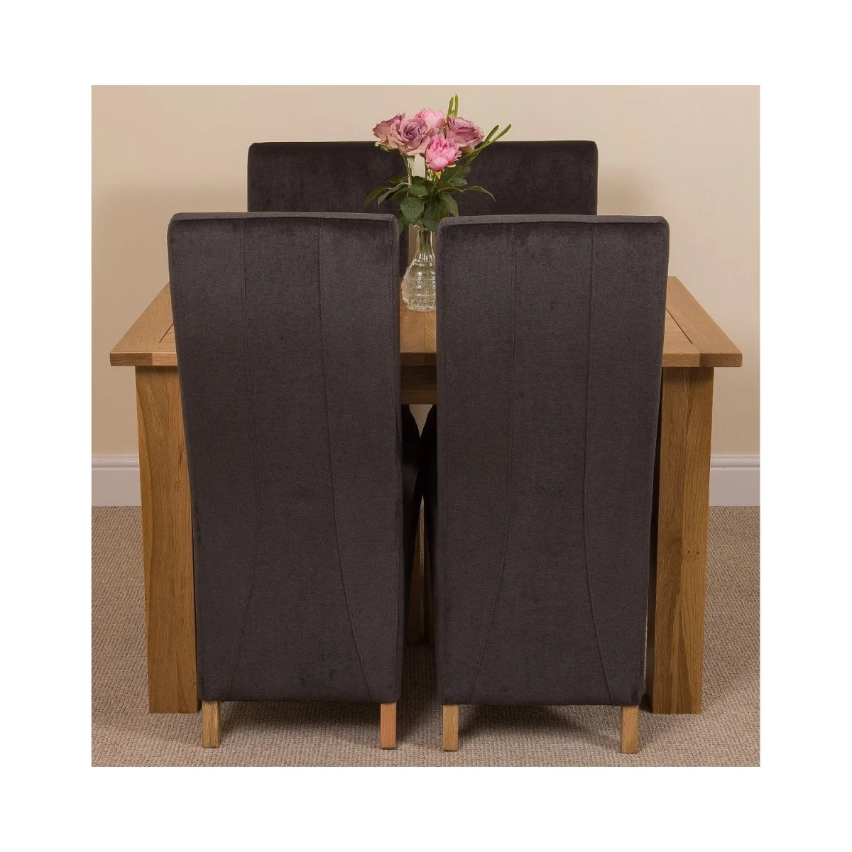 Hampton 120-160cm Oak Extending Dining Table and 4 Lola Fabric Chairs - Grey – image 20