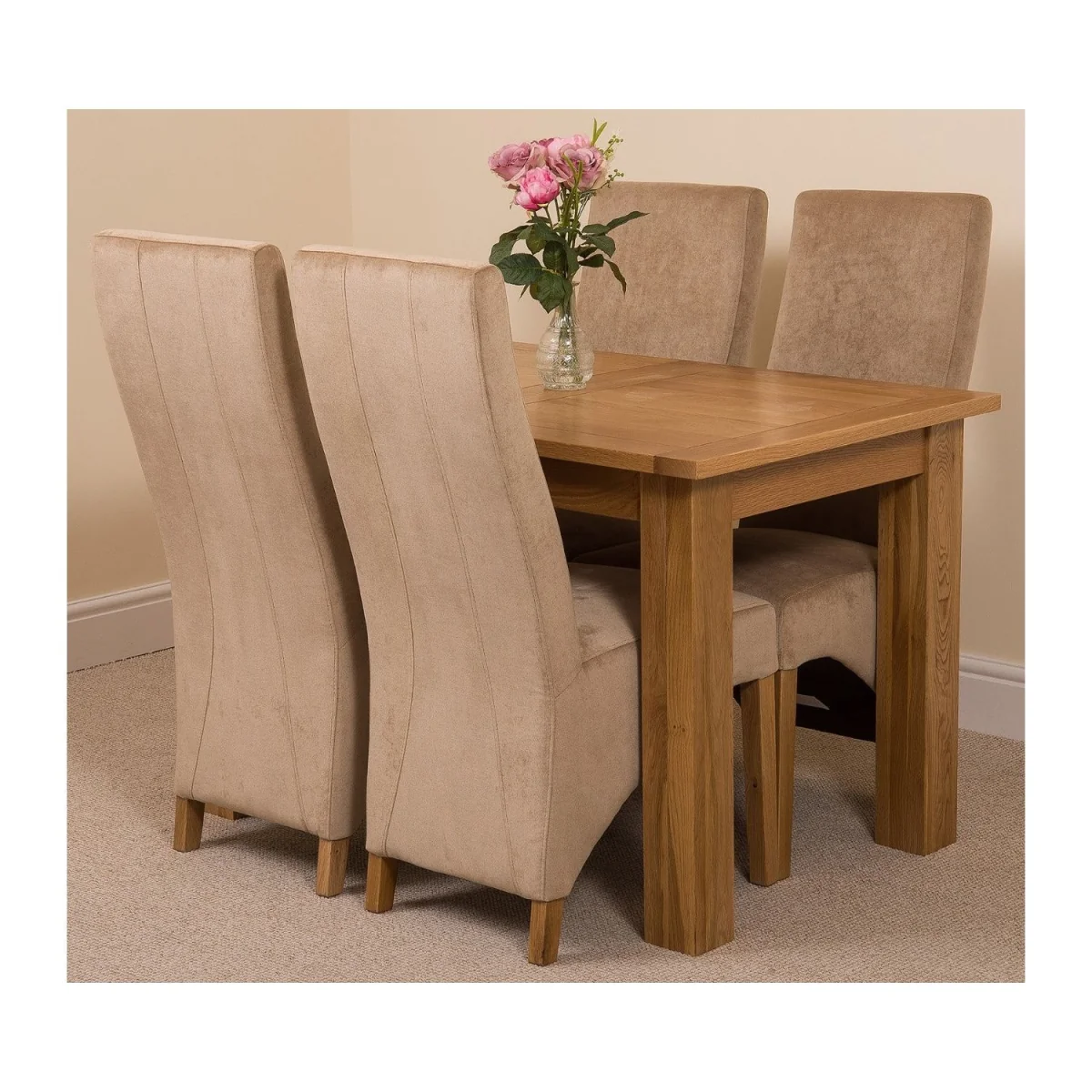 Hampton 120-160cm Oak Extending Dining Table and 4 Lola Fabric Chairs - Grey – image 26