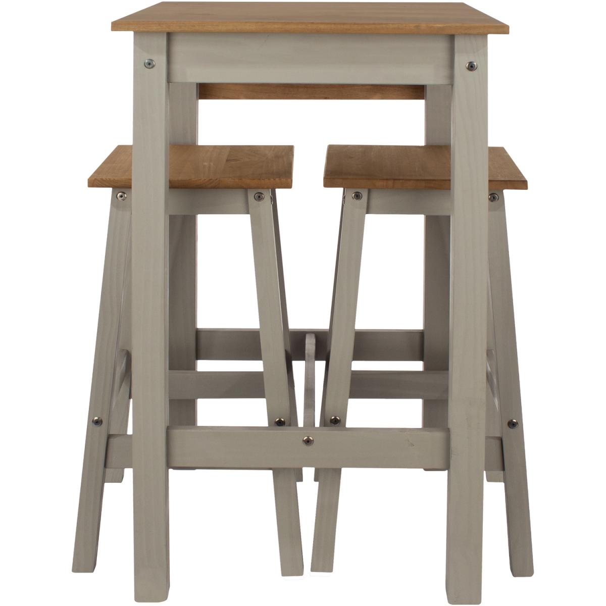 Linea grey drop leaf breakfast table and 2 high stools set  - Grey washed wax & antique wax – image 2