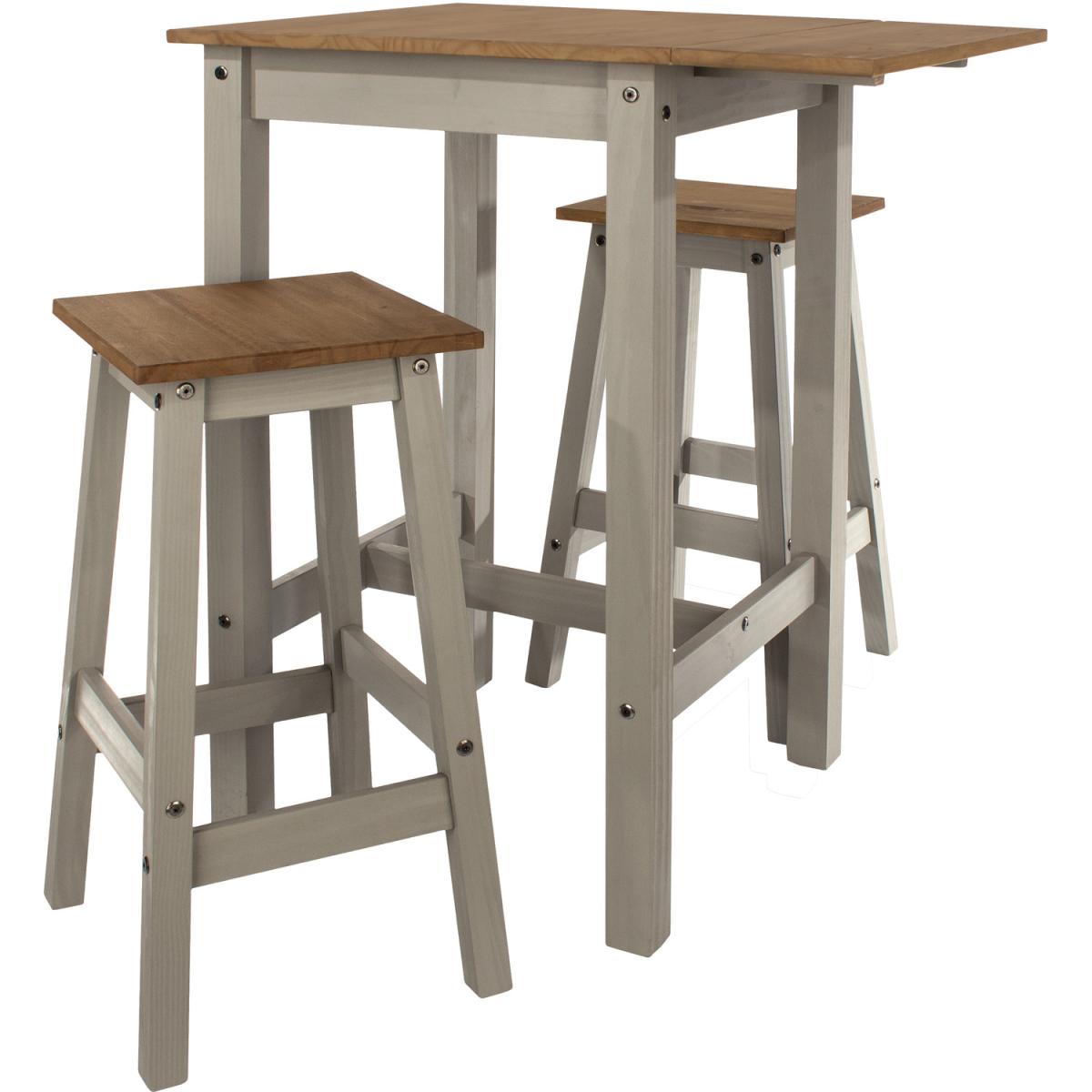 Linea grey drop leaf breakfast table and 2 high stools set  - Grey washed wax & antique wax – image 3
