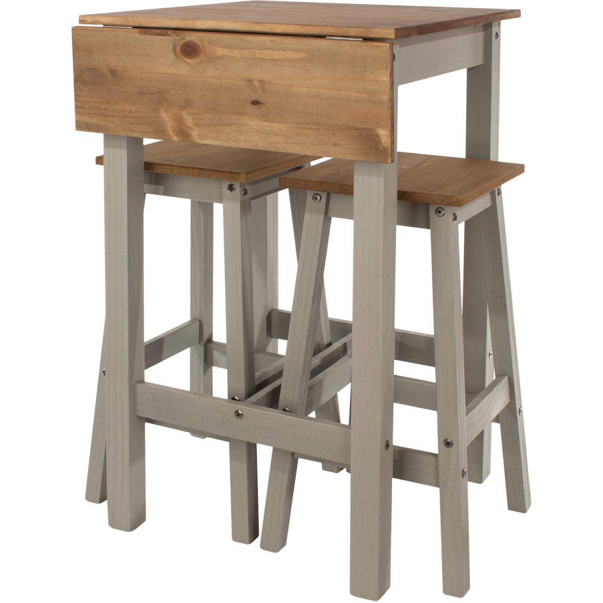 Linea grey drop leaf breakfast table and 2 high stools set  - Grey washed wax & antique wax – image 4