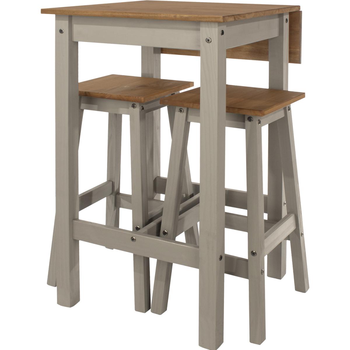 Linea grey drop leaf breakfast table and 2 high stools set  - Grey washed wax & antique wax – image 5