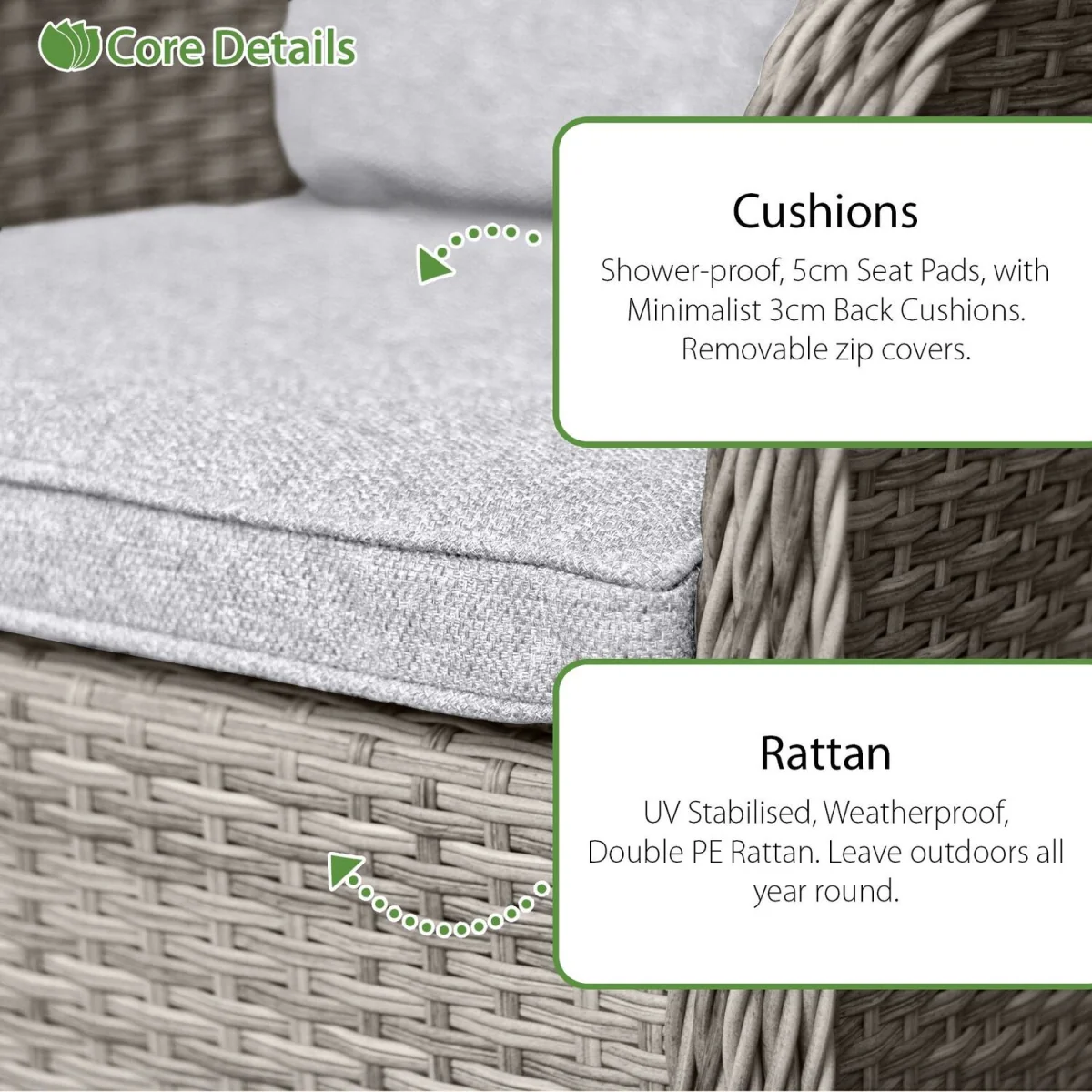 Oseasons Hampton Rattan 4 Seat Dining Set in Dove Grey with Light Grey Cushions - Dove Grey – image 3