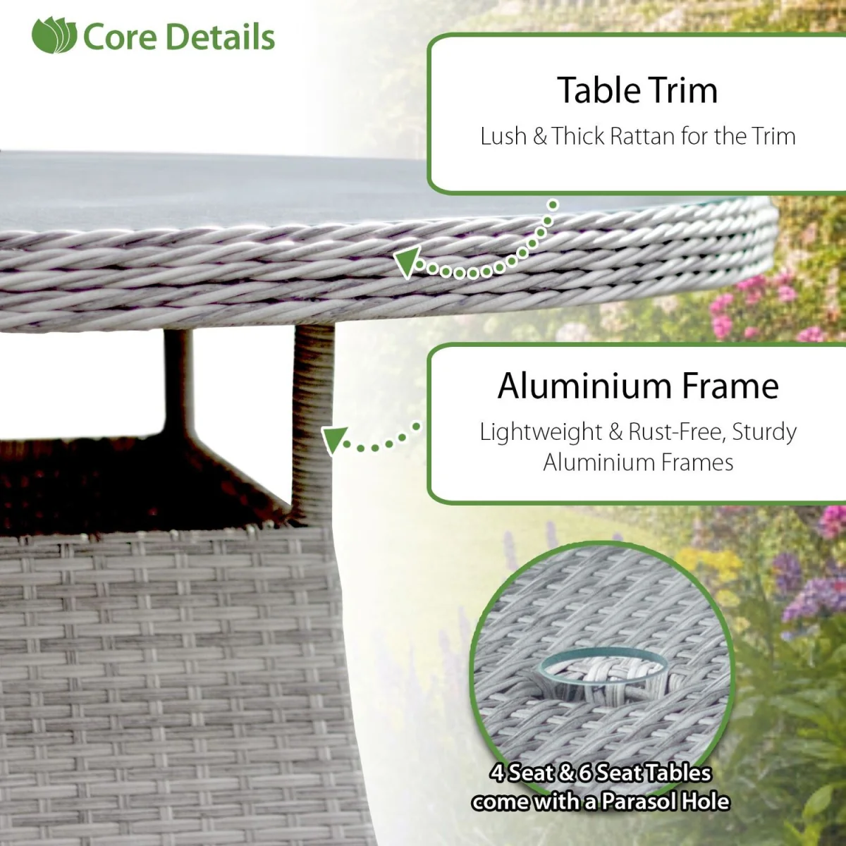 Oseasons Hampton Rattan 4 Seat Dining Set in Dove Grey with Light Grey Cushions - Dove Grey – image 4