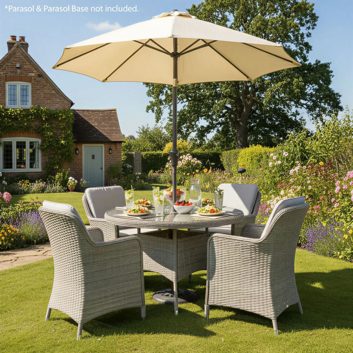 Oseasons Hampton Rattan 4 Seat Dining Set in Dove Grey with Light Grey Cushions - Dove Grey – image 7