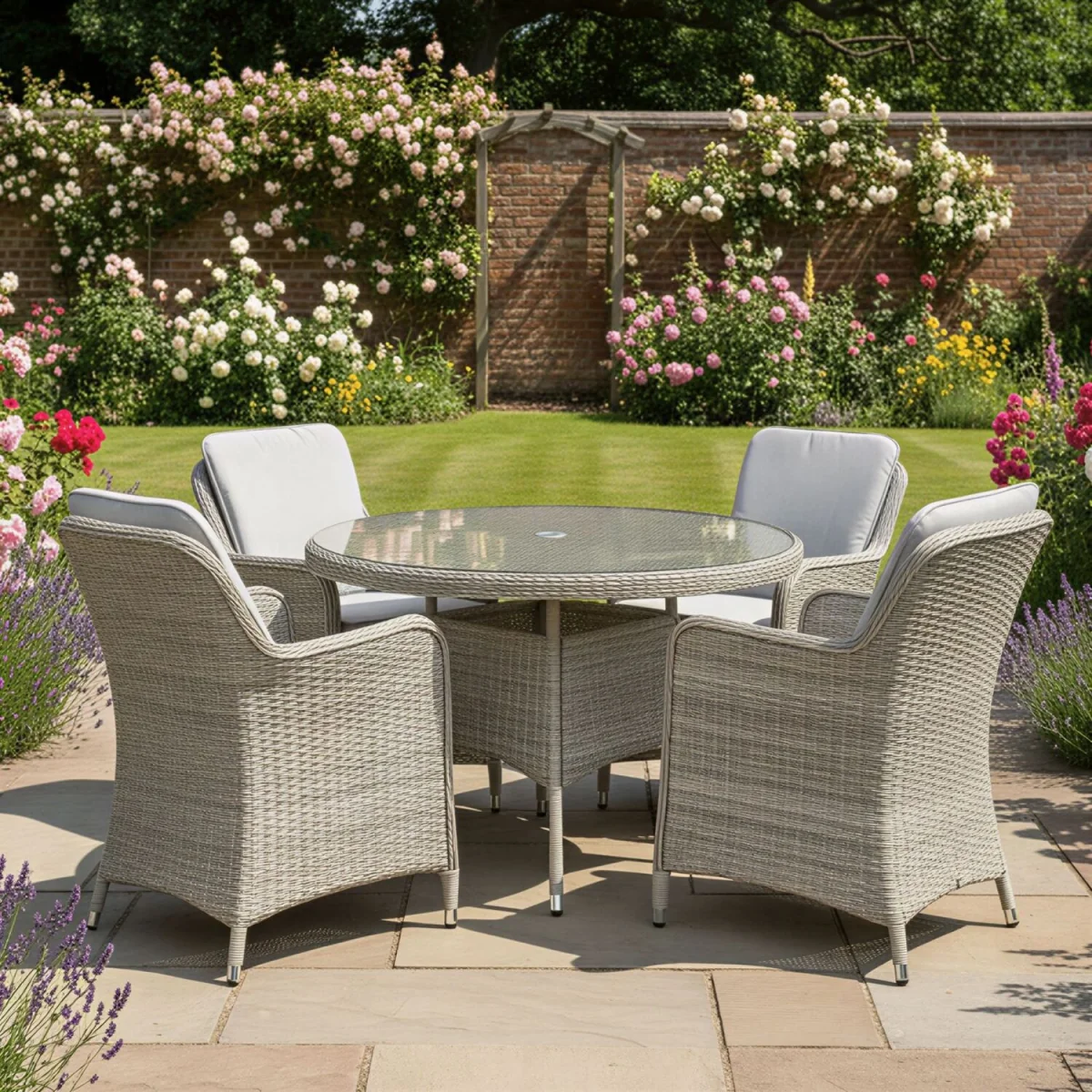 Oseasons Hampton Rattan 4 Seat Dining Set in Dove Grey with Light Grey Cushions - Dove Grey – image 8