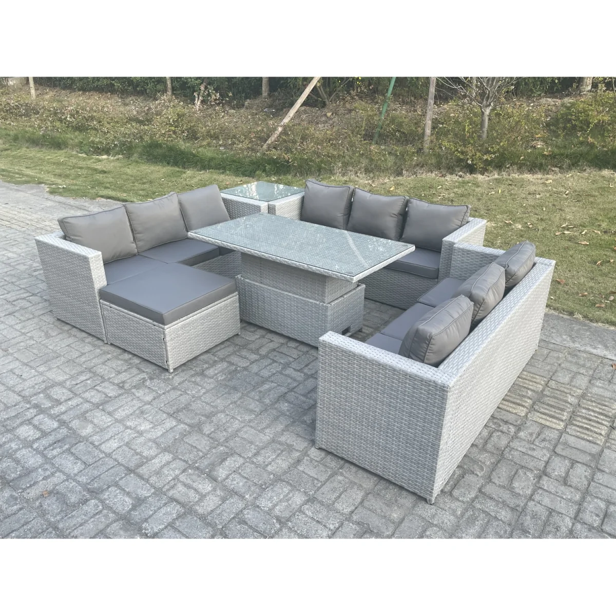 Adjustable Rising Lifting Table Dining Set Side Table Footstool - Light Grey Mixed – image 2