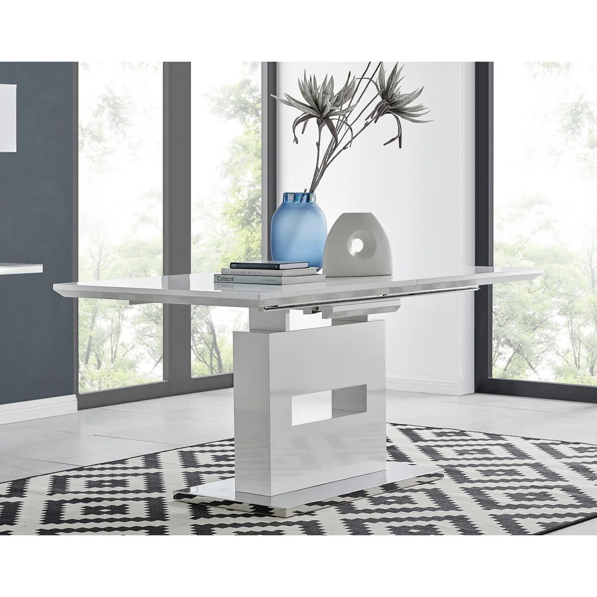 Arezzo Large Extending Dining Table 6 Pesaro Silver Leg Chairs - Green – image 12