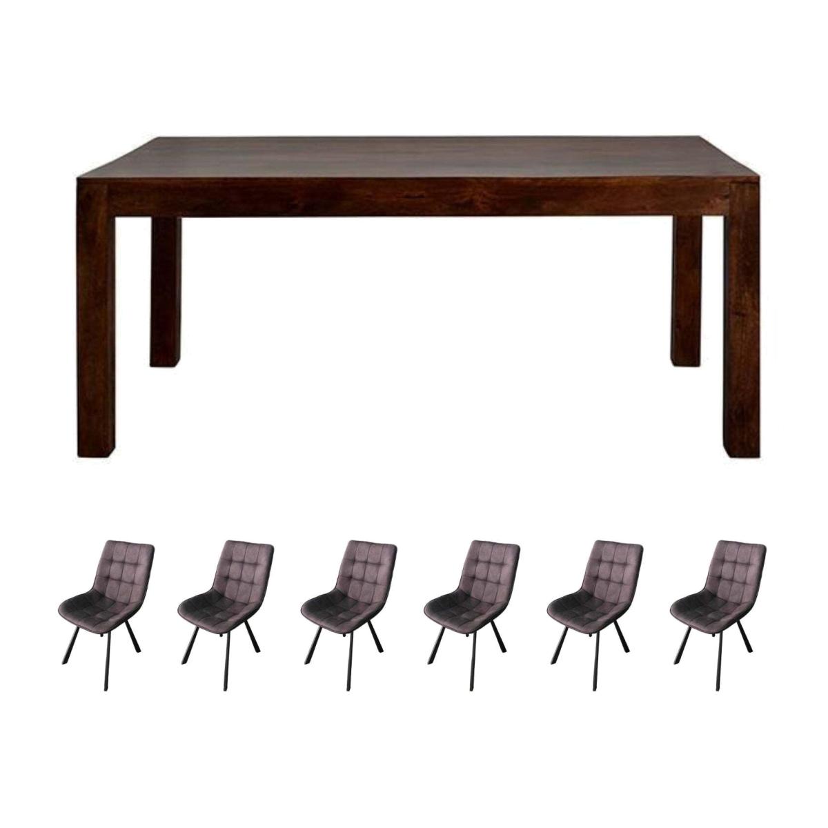 Dakota Mango Wooden 6Ft Large Dining Table Set With 6 Chairs - Dark Wood