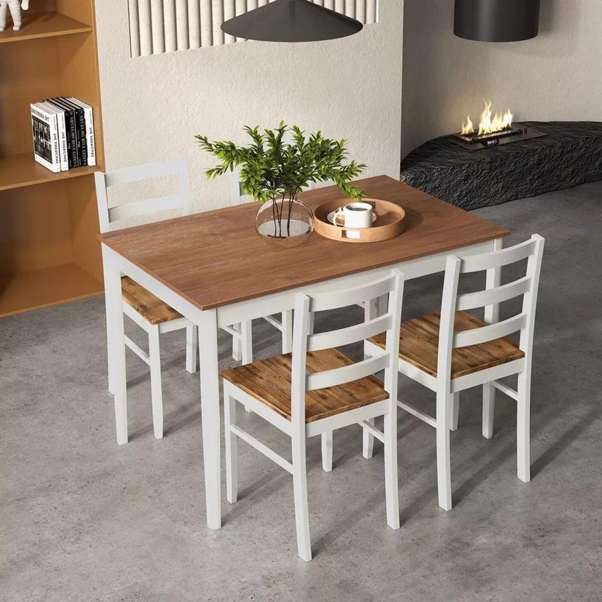 5 Piece Dining Table and Chair Set - Brown and white