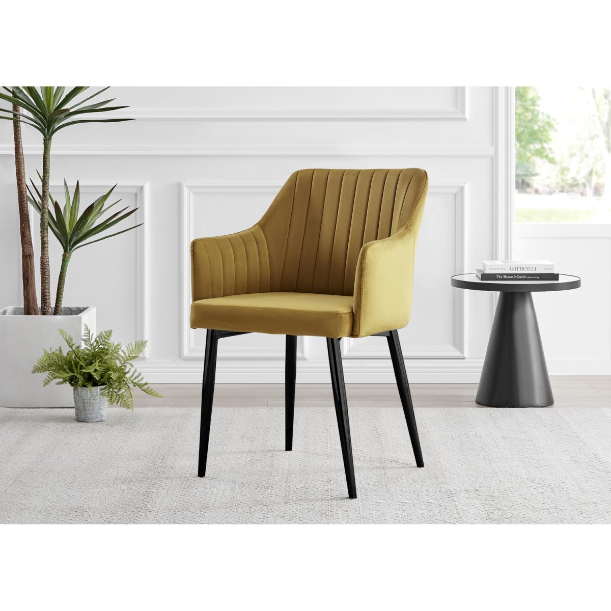 Leonardo Black Leg Glass Dining Table with 4 Calla Black Leg Chairs - Mustard – image 32