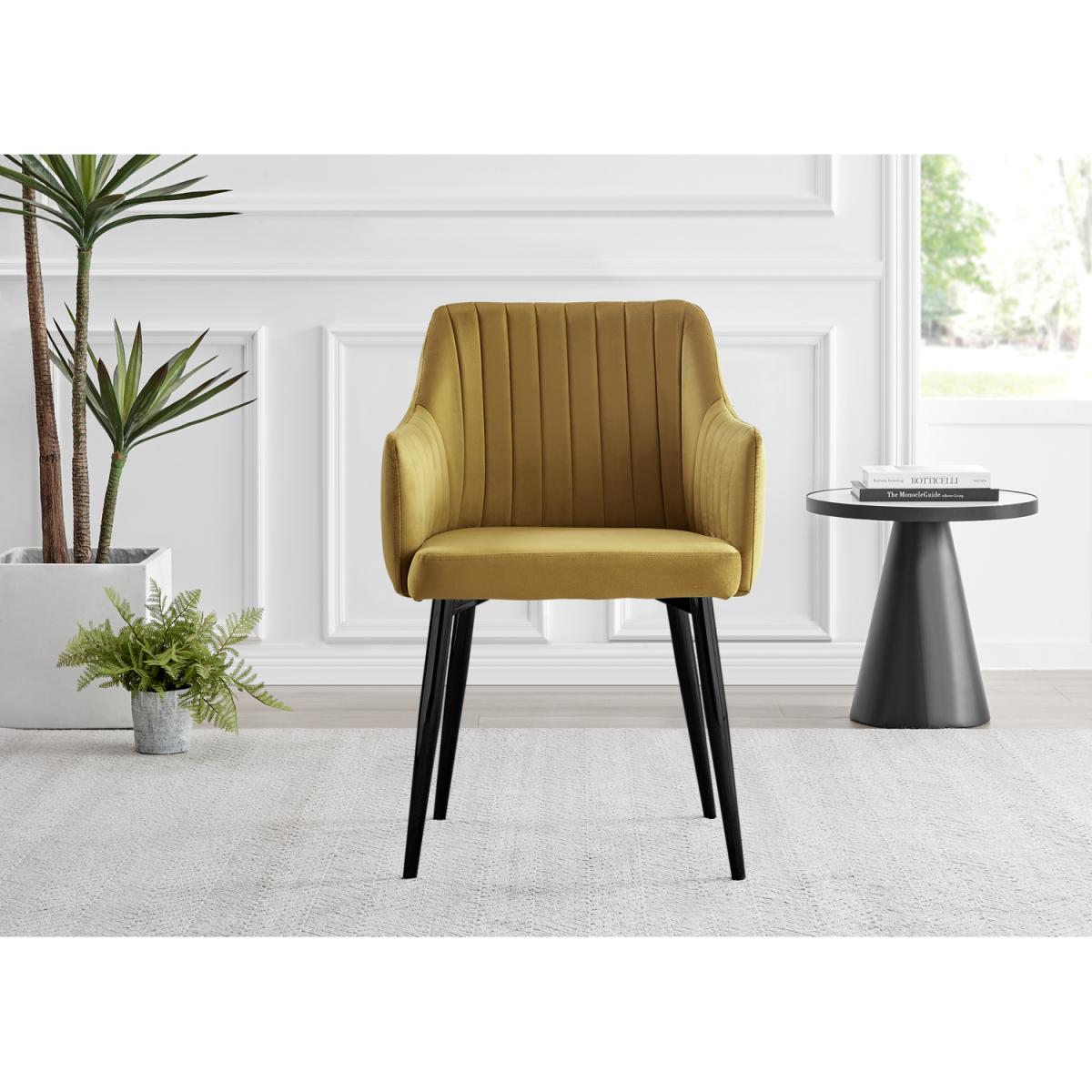 Leonardo Black Leg Glass Dining Table with 4 Calla Black Leg Chairs - Mustard – image 33