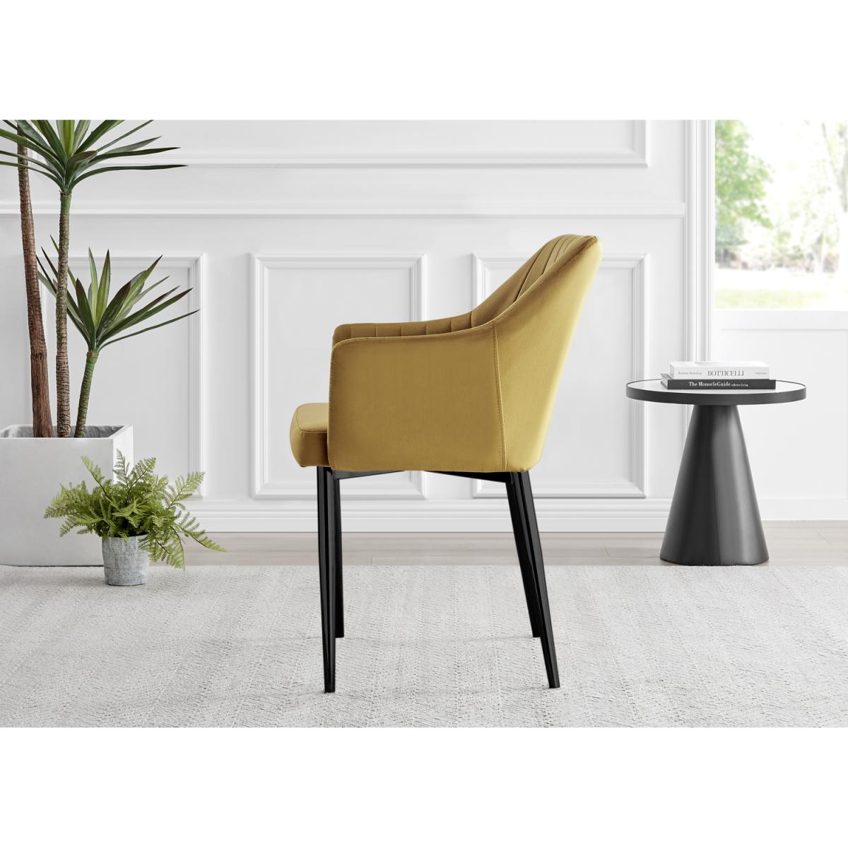 Leonardo Black Leg Glass Dining Table with 4 Calla Black Leg Chairs - Mustard – image 34
