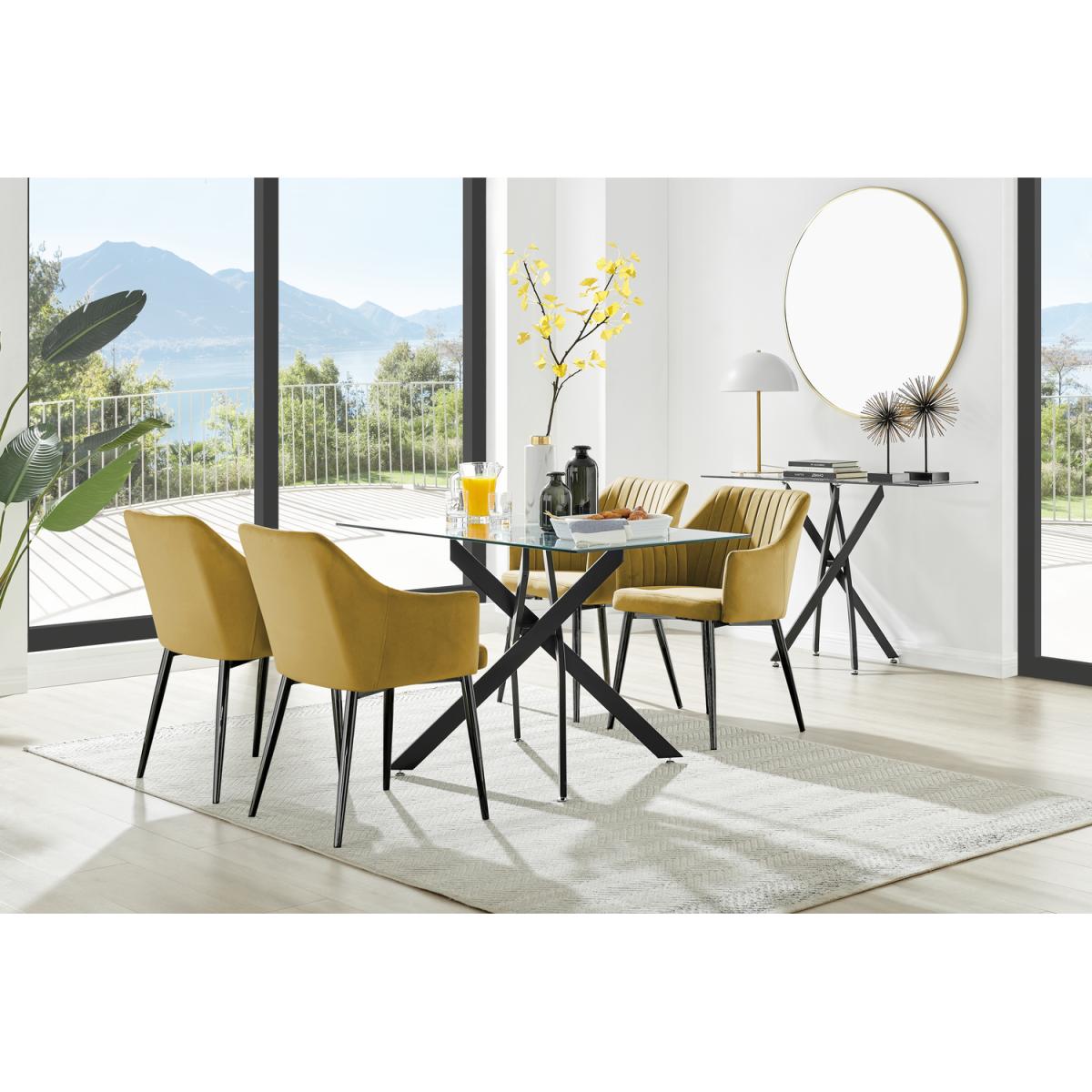 Leonardo Black Leg Glass Dining Table with 4 Calla Black Leg Chairs - Mustard – image 38