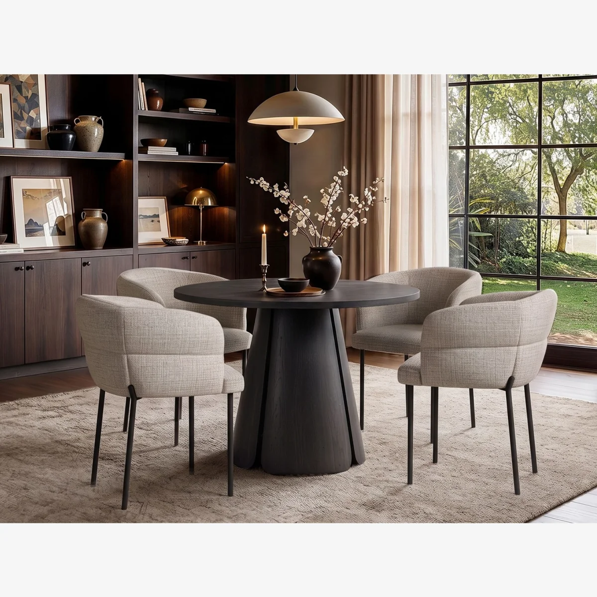 Ebony Black Extendable Dining Table with 4 Elise Chairs Light Brown - Black