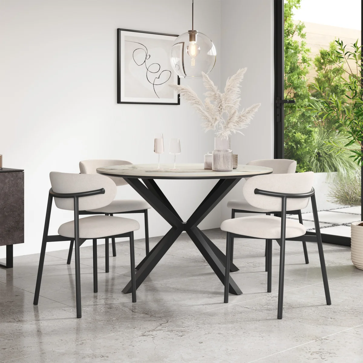 Calne Calcutta Gold Table W Blk Leg+ Myla Linen Dining Chair Set Of 4 - Grey – image 17