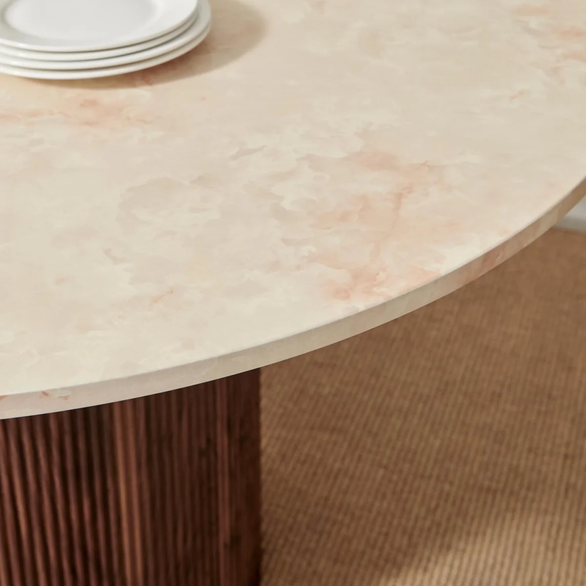Penrose Round Marble & Walnut Effect Dining Table w 4 Braxton Chairs - Cream – image 6