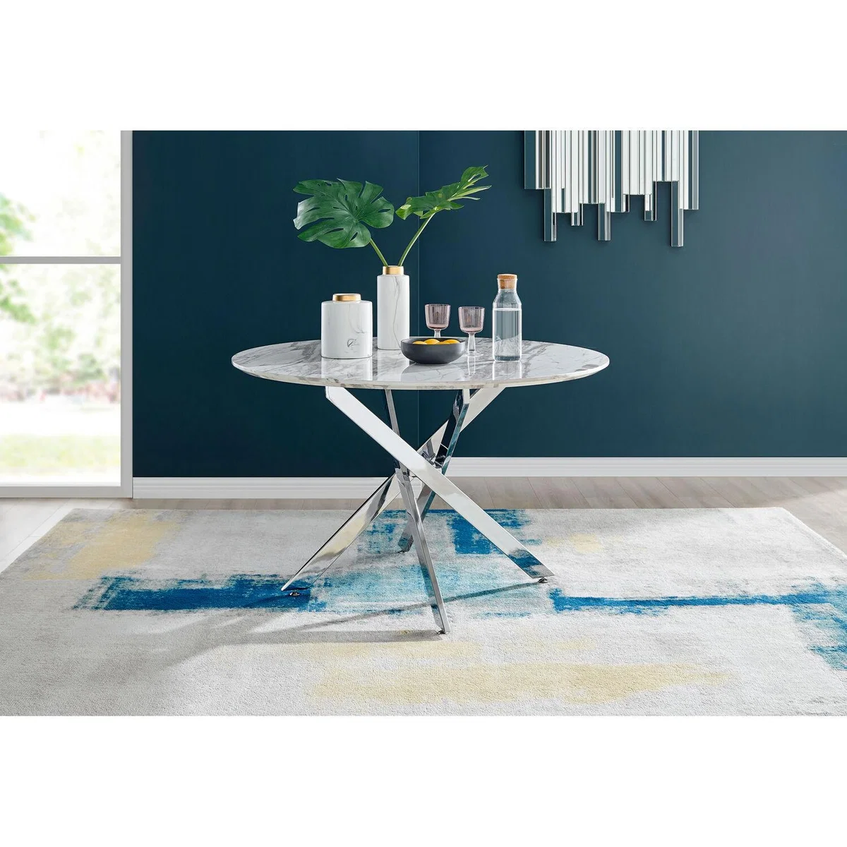 Novara White Marble Effect 120cm Dining Table 4 Lorenzo Chairs - Black – image 3