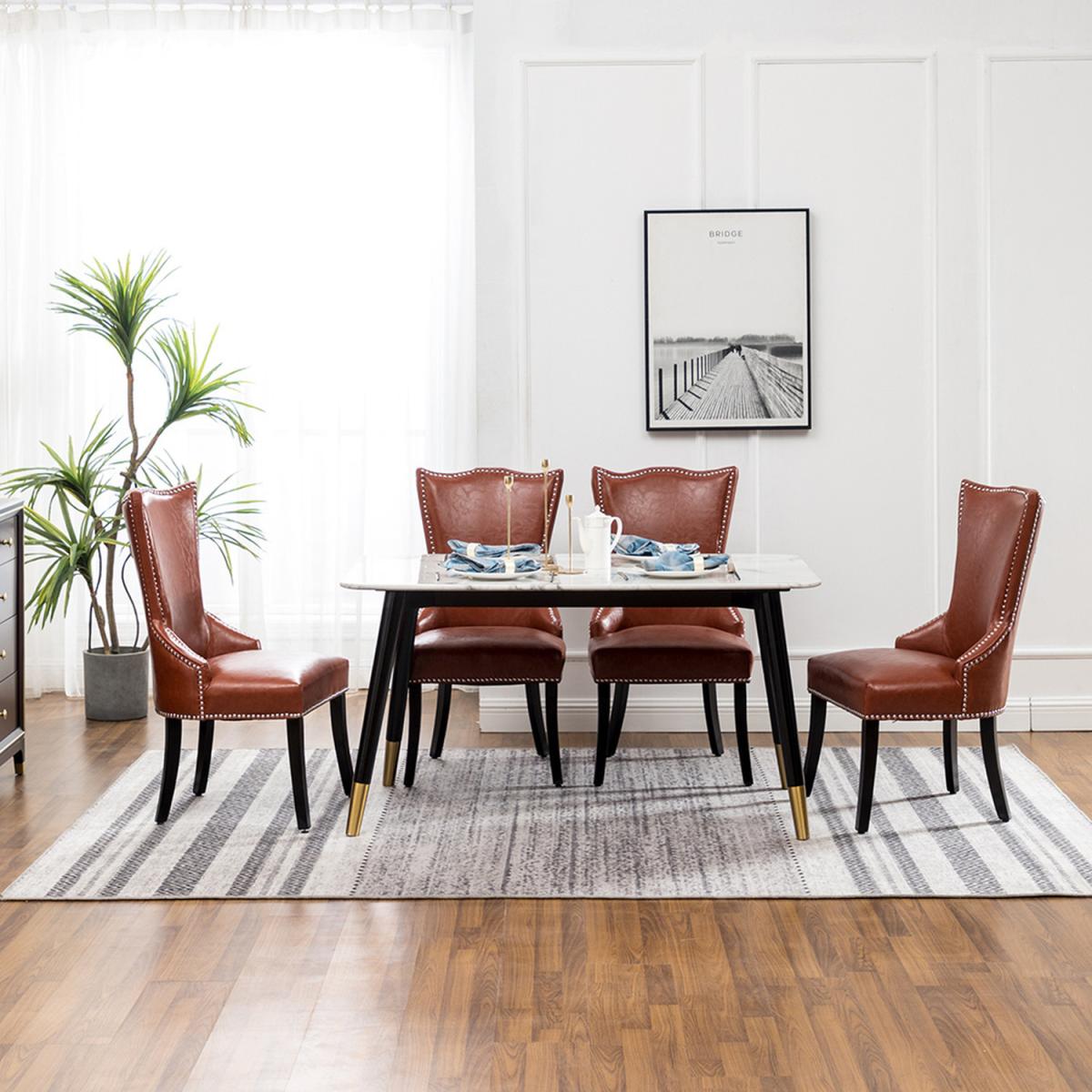 Buttoned High Wingback Dining Chair Set of 4 - Brown – image 1