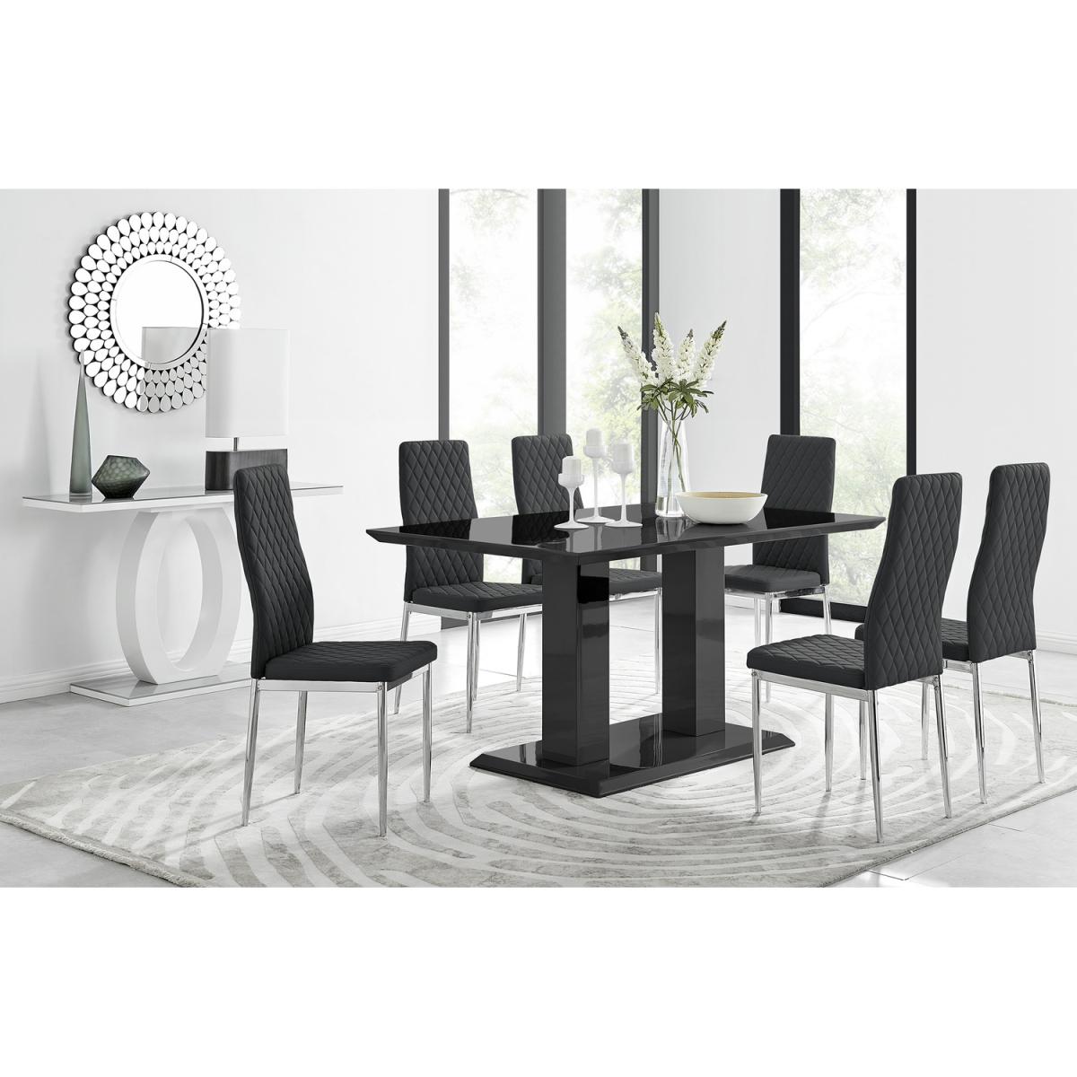 Imperia Black High Gloss Dining Table and 6 Milan Dining Chairs Set - Black – image 12