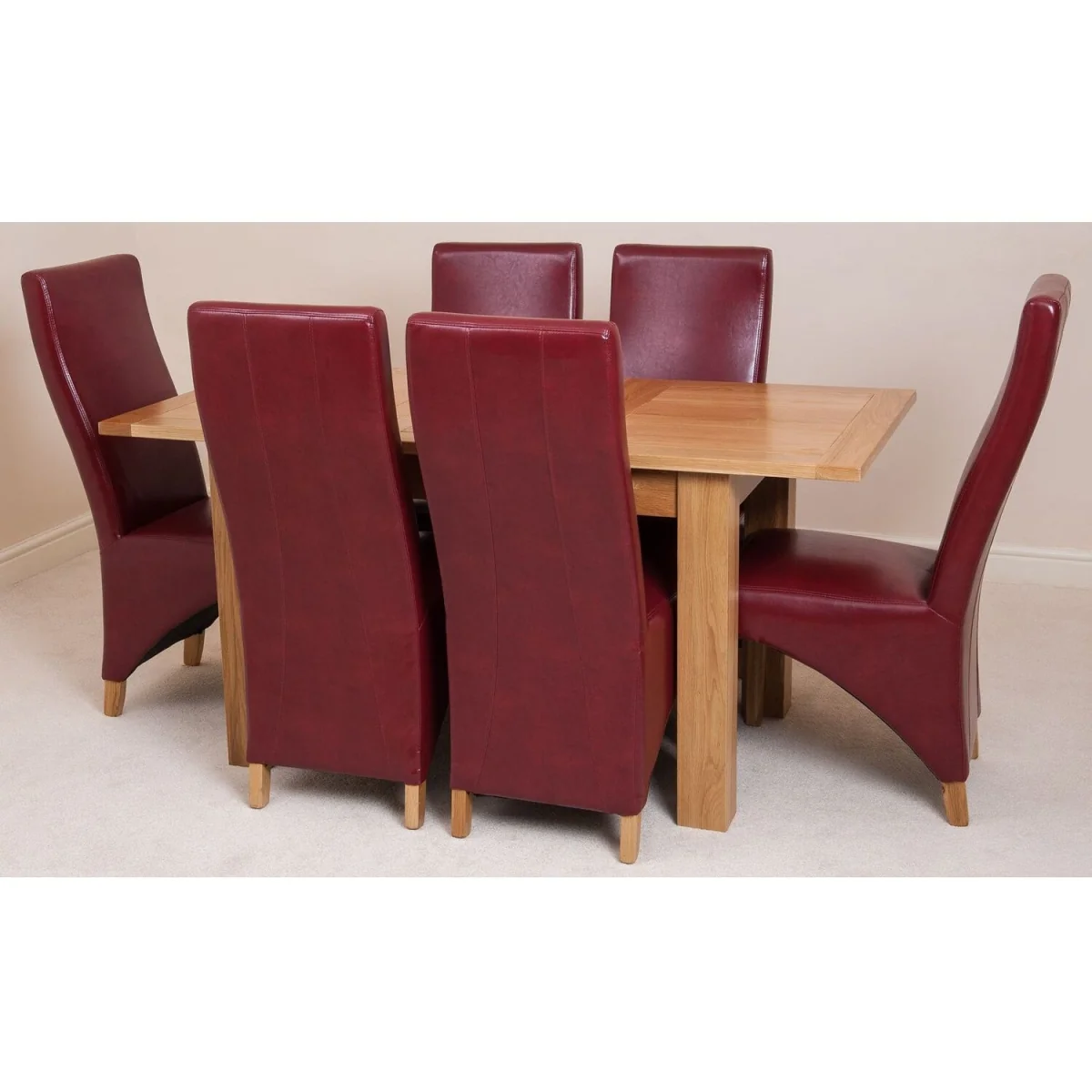 Hampton 120-160cm Oak Extending Dining Table and 6 Lola Leather Chairs - Black – image 17
