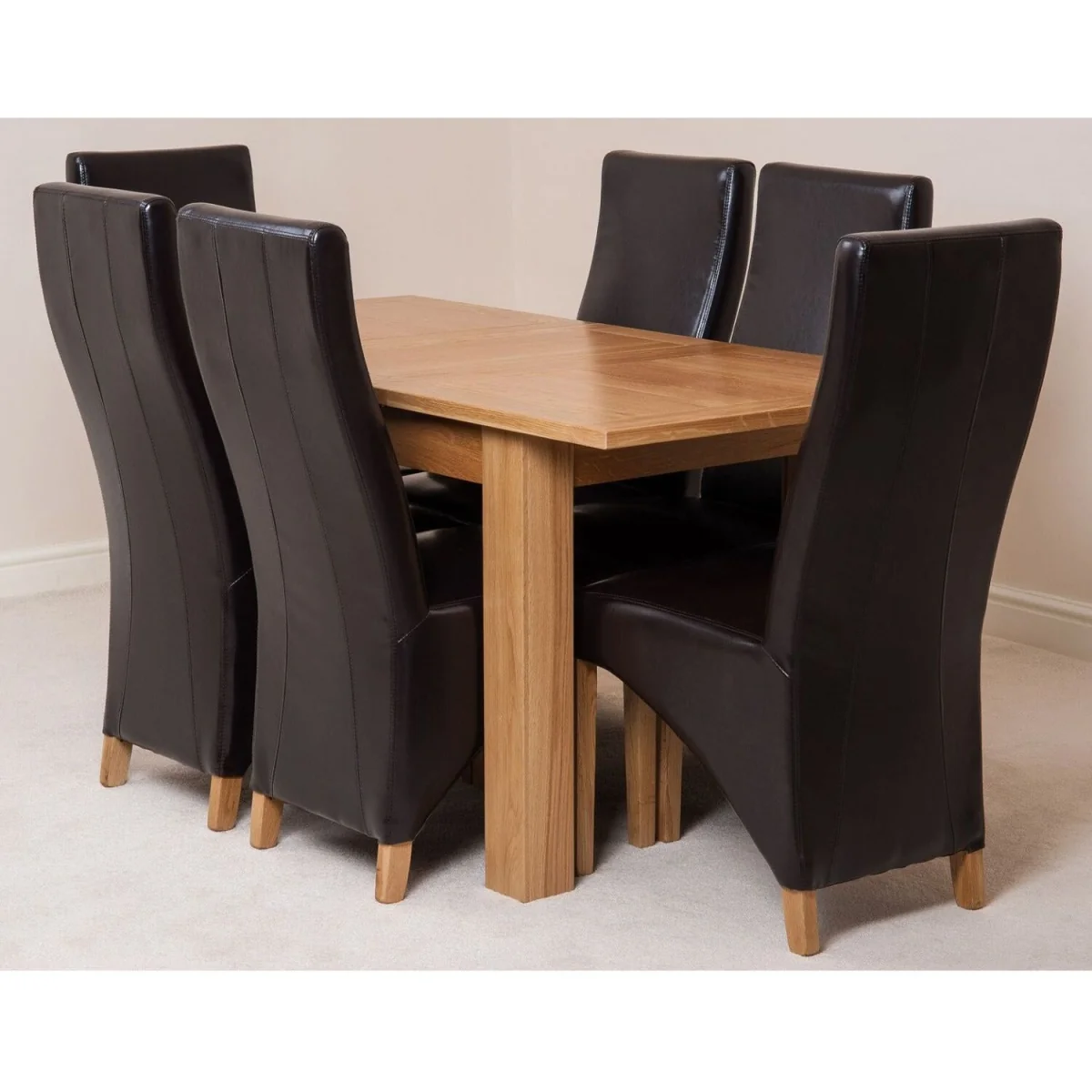 Hampton 120-160cm Oak Extending Dining Table and 6 Lola Leather Chairs - Black – image 22