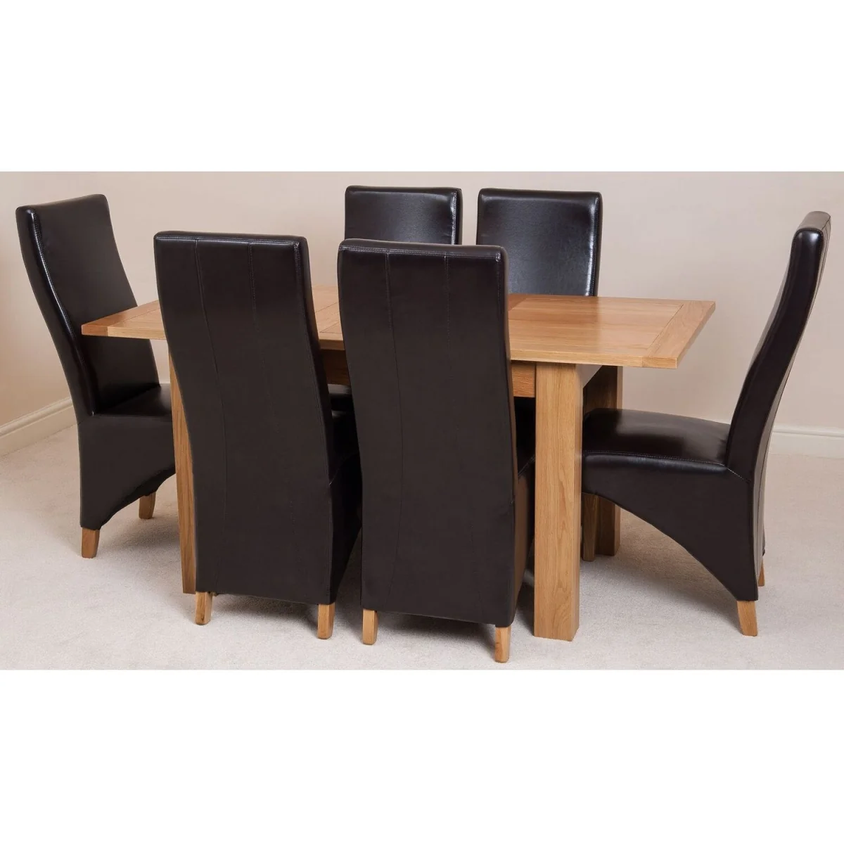 Hampton 120-160cm Oak Extending Dining Table and 6 Lola Leather Chairs - Black – image 23