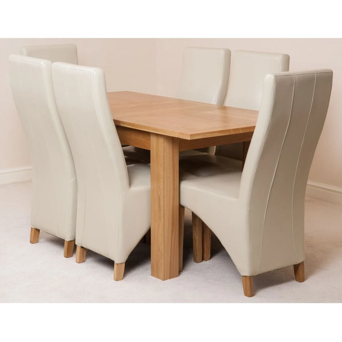 Hampton 120-160cm Oak Extending Dining Table and 6 Lola Leather Chairs - Black – image 28